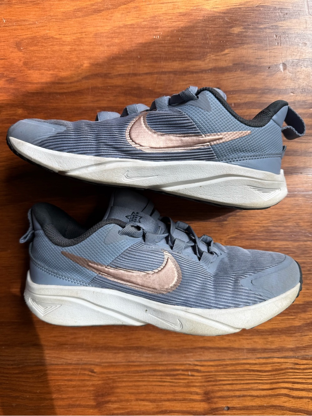 Nike Kids Blue Sneakers with Rose Gold Swoosh
